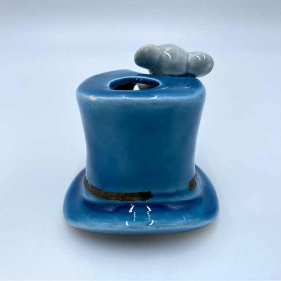 Vintage 70s W. N. CO. Ceramics Gray Mouse Blue Top Hat Toothpick Holder Japan - Picture 3 of 14